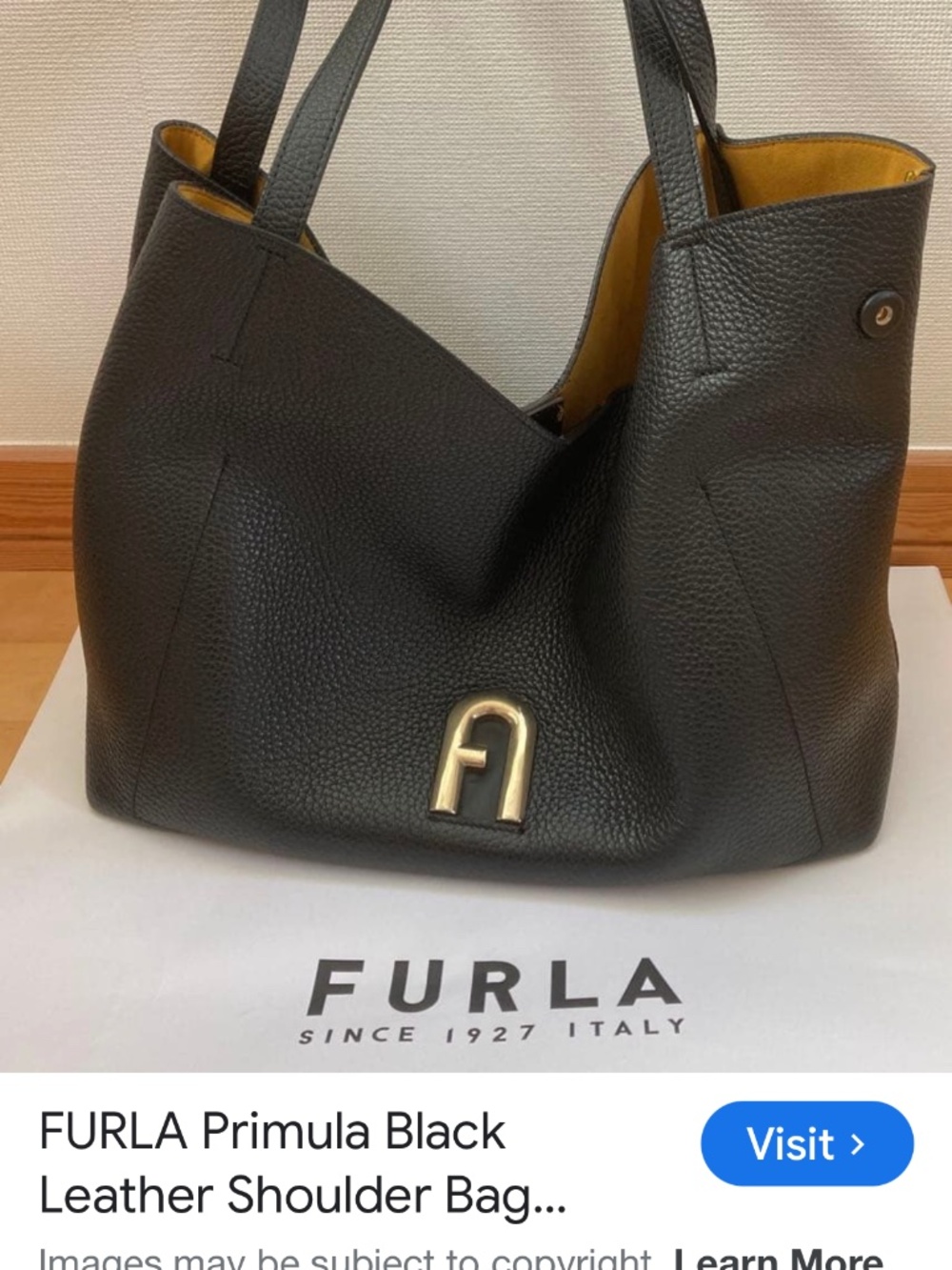 FURLA Primula S Leather BlackTote Bag Authentic AA Condition